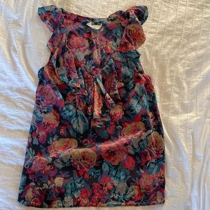 Anthropologie Moulinette Soeurs Silk Floral Ruffle Tank